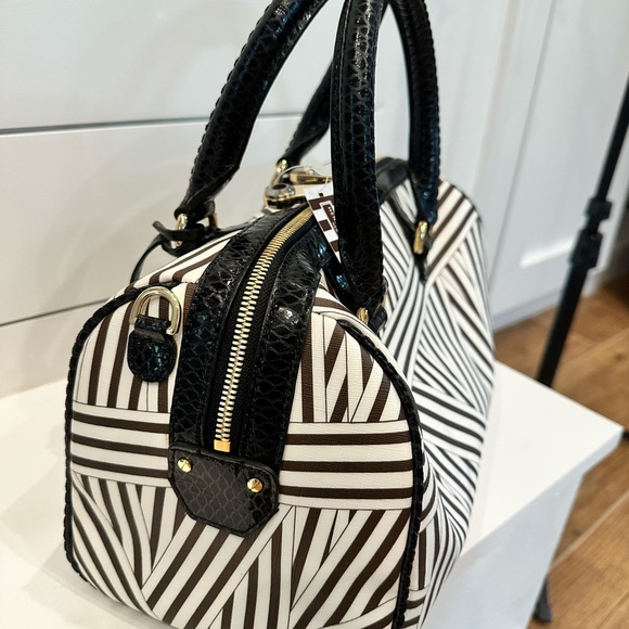 Henri Bendel NWT Disturbed Stripe Barrel Satchel Rare - Picture 9 of 16